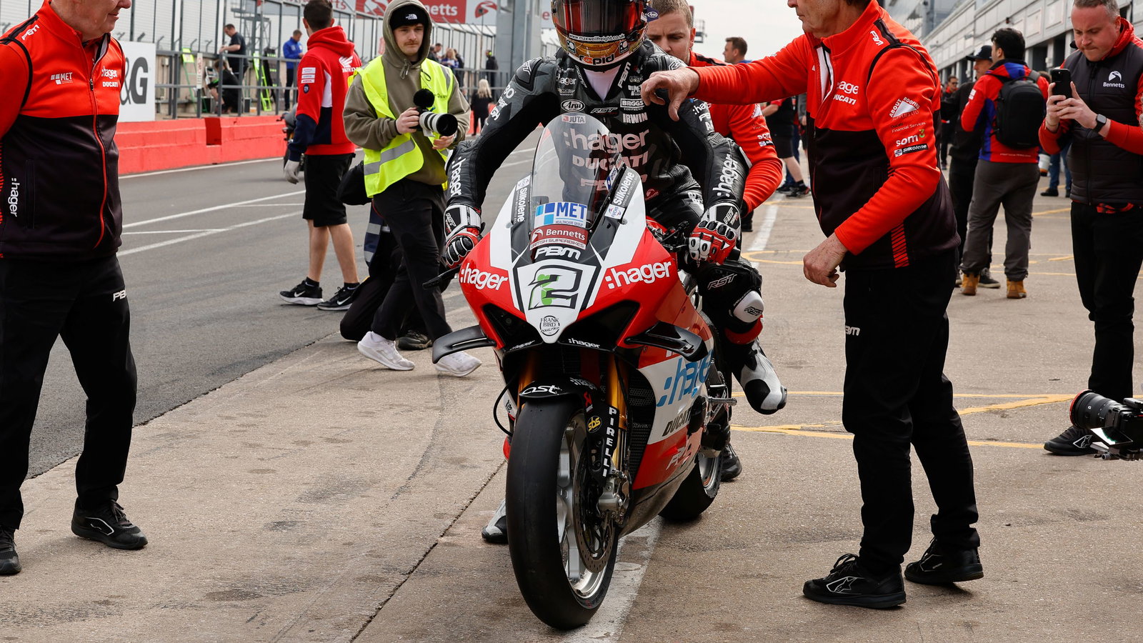 Glenn Irwin at the Donington Test Saturday , pits, BSB, 19 April, 2025